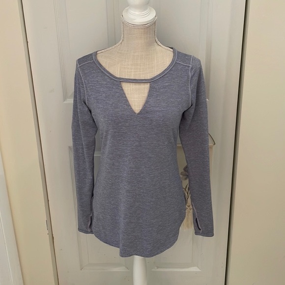 Zella Striped Purple Cutout Neck Long Sleeve Workout Top - Picture 1 of 8